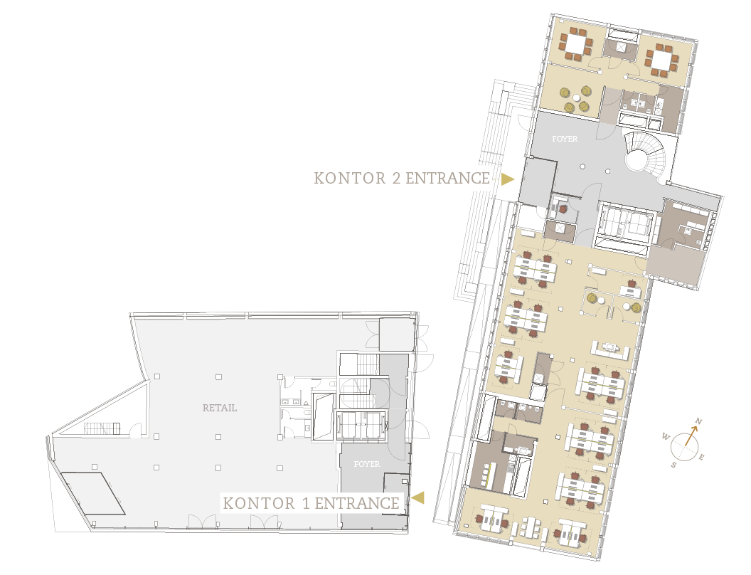 Layout options for Kontor 1 and Kontor 2 (Ground floor)